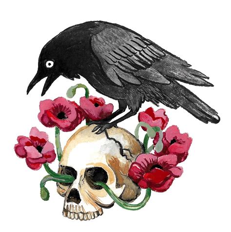 Crow Skull And Poppies Sticker By Aimee Lockwood Crows Drawing Gothic Drawings Artist