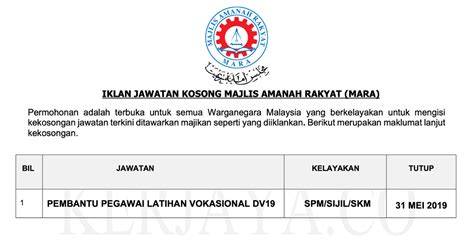 Jika anda berminat, sila baca maklumat lebih lanjut dibawah. Jawatan Kosong Terkini Majlis Amanah Rakyat (MARA ...