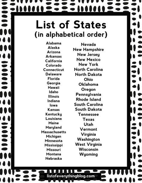 Printable List Of 50 States Printable List Of 50 Stat