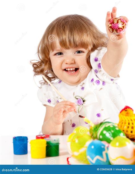 Cute Little Girl Painting Easter Eggs Stock Photo Image Of Color