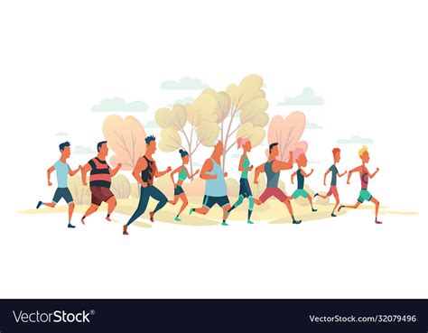 Men And Women Running Marathon Race On Nature Vector Image