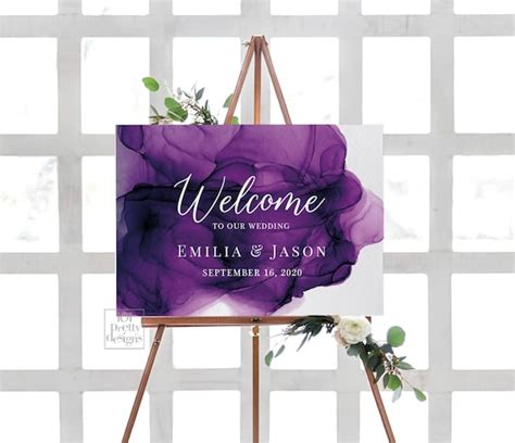 Watercolor Wedding Sign Purple Wedding Welcome Sign Printable Welcome