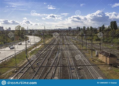 Railroad Urbanistic Landscape No People Perspective View Stock Image