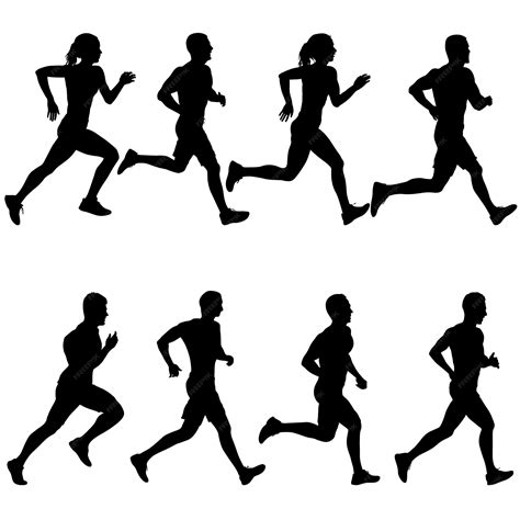 premium vector set of silhouettes runners on sprint men and women on