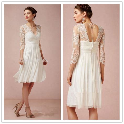 Whatever you're shopping for, we've got it. Simple Lace Short Bridal Gown White Ivory Vintage Beach ...