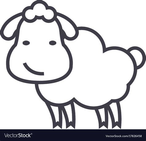 Cute Sheep Line Icon Sign Royalty Free Vector Image