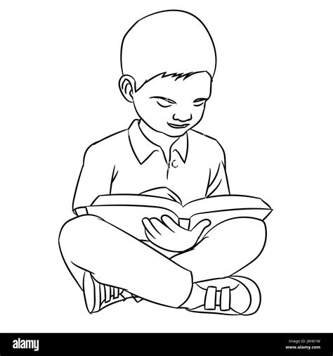 Boy Reading Book Sketch Hand Drawn Boy Reading Book Vector