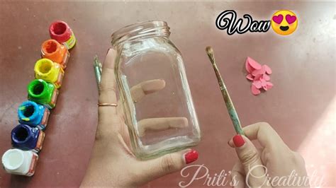 Easy Mason Jar Craft Glass Jar Decorating Idea Jar Painting By Priti Saha Youtube