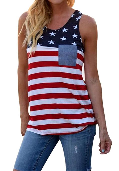 Uniqueone Womens American Flag Tank Patriotic Shirt Sleeveless Tunic 4th Of July Flag Blouse