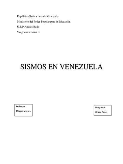 Terremoto De Caracas Caricuao Y El Aula Sísmica De Madeleilis Guzman