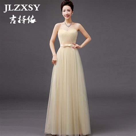 Jlzxsy New Champagne Wedding Elegant Cheap Long Maxi Dress Bridesmaid