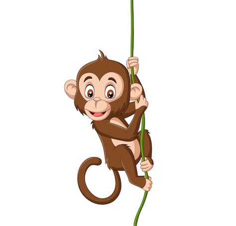 Premium Vector Cartoon Baby Monkey Hanging On A Tree Branch
