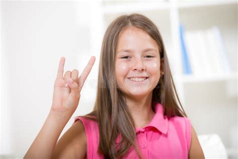 Smiling Deaf Girl Using Sign Language Stock Photo Image Of Child
