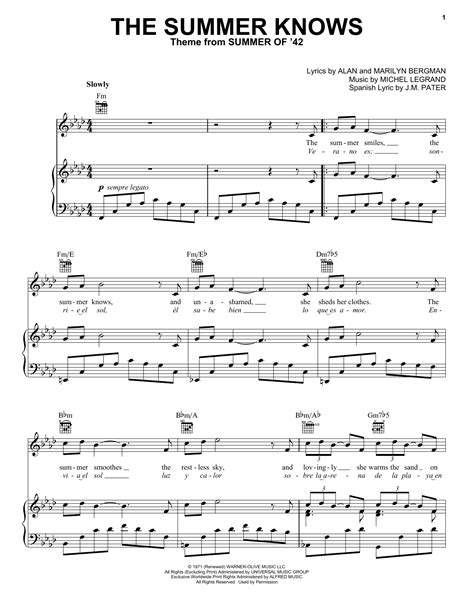 the summer knows theme from summer of 42 sheet music frank sinatra piano vocal and guitar