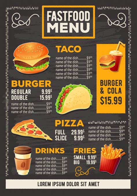 When it comes to menu the first thought striking in minds of almost all the people is menu card present in restaurants and other eateries. Vector cartoon illustration of a design fast food ...