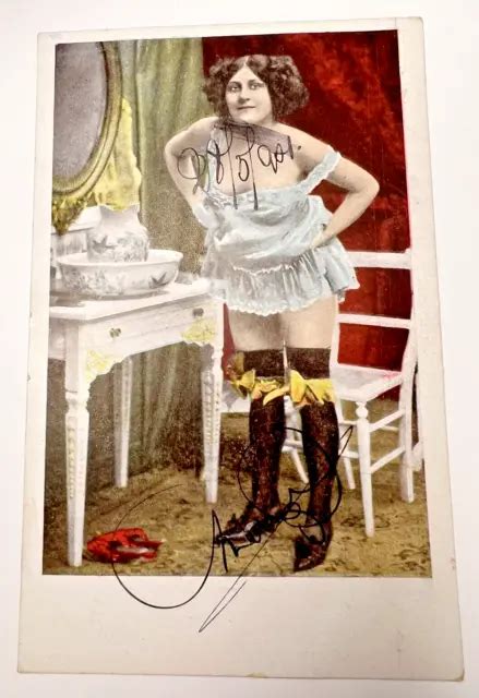 Antique Postcard Risque Lady Boudoir W Lace Lingerie Thigh High Black Stockings Picclick