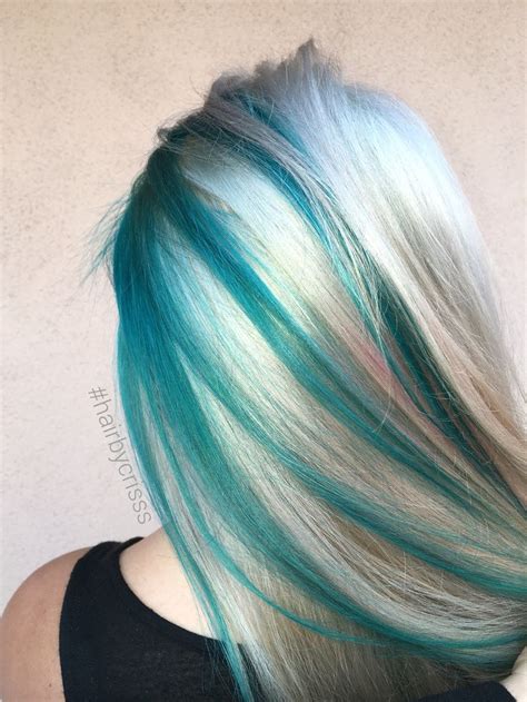 Teal Turquoise Blonde Platinum Mermaid Hair Olaplex Mermaidhair Hair Color Unique Hair