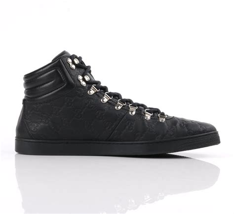 Gucci Guccissima Black Leather Monogram Lace Up High Top Sneakers At