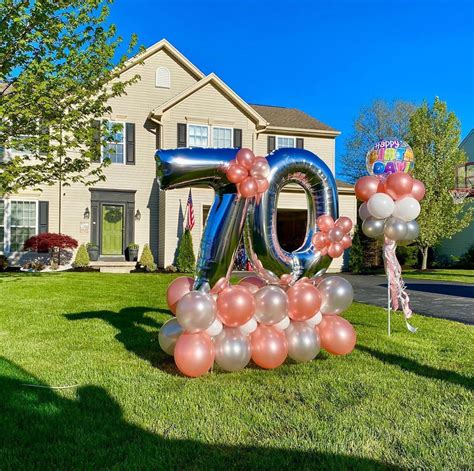 70th Birthday Balloon Decorations For Rose Gold Themed Outdoor Birthday