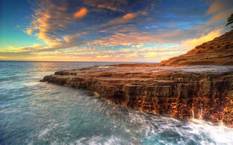 Nature Sea Cliff Clouds Sunset Long Exposure Wallpapers Hd