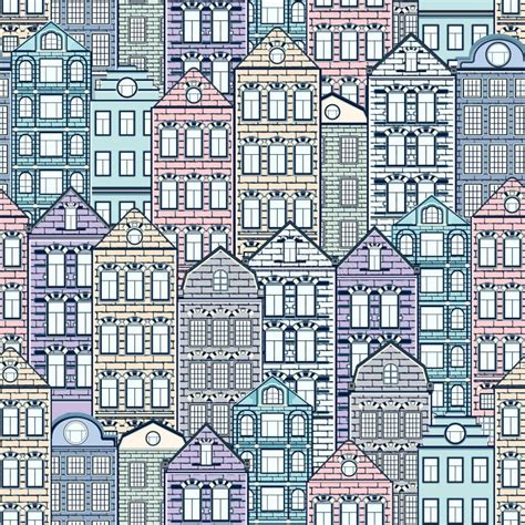 Colorful Houses Seamless Pattern City Background Urban Landscape