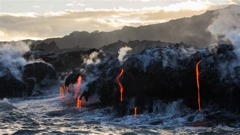 Earth Air Fire And Water Lava From Kilauea Dripping Into The Sea The