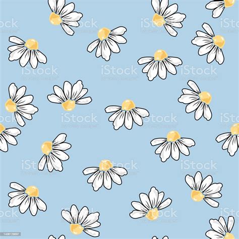 Seamless Pattern With Daisy Flowers Vector Illustration Stock