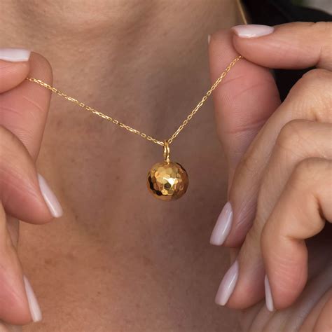 Gold Ball Necklace Hammered Gold Ball Gold 14k Ball Pendant Solid