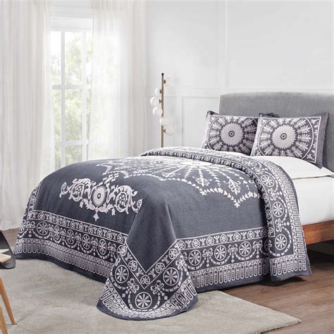 Superior Bedspread Set Queen Denim Blue 3 Piece