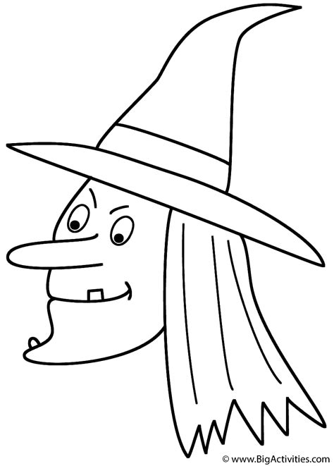 Printable free halloween coloring pages. Witch (Face) - Coloring Page (Halloween)