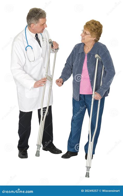 Doctor Patient Senior Woman Crutches Isolated Royalty Free Stock