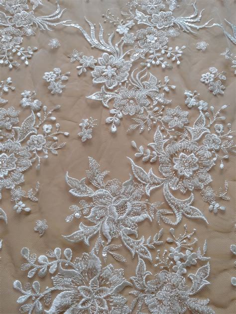 Luxurious Beaded Lace Fabric With Sequins Heavy Beading Flower Etsy