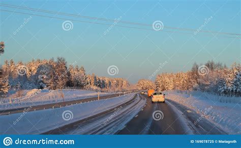 Beautiful Winter Road In Norrbotten Editorial Image Image Of