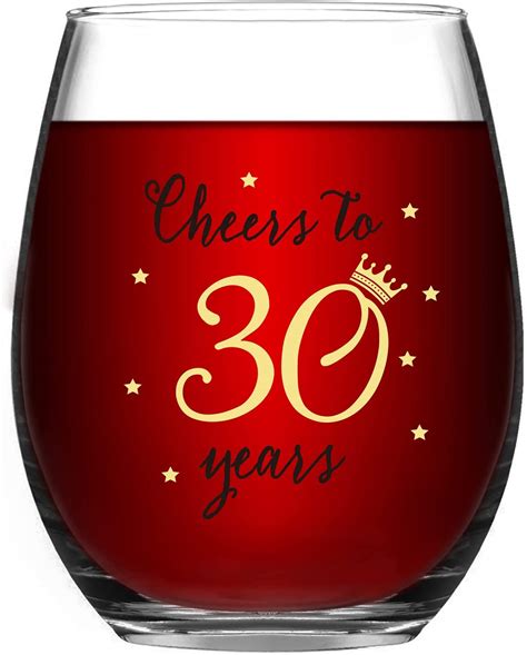 livole 30th birthday ts for women men 15oz stemless cheer to 30 years birthday wine glass