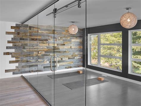 Feature Wood Wall Calming And Tranquil Yoga Studio Design Yoga
