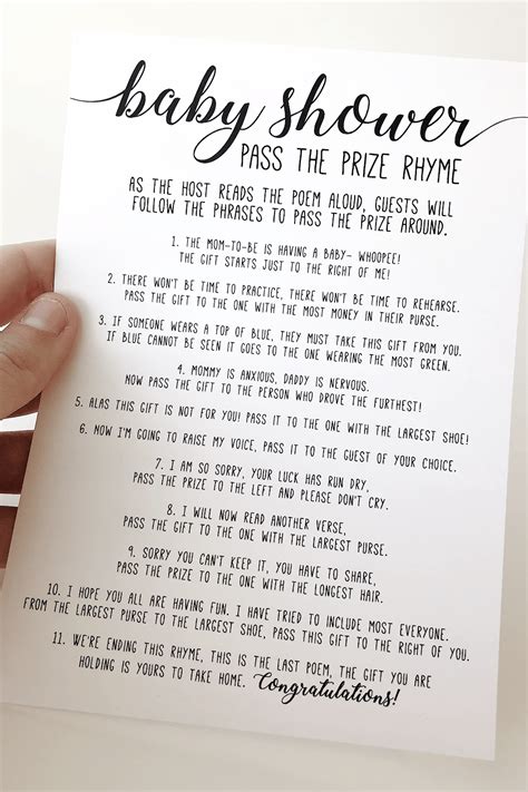 Baby shower poems are cute and can even be used by the host to express their joy of expecting a baby. Pass the Prize Baby Shower Poem . Baby Shower Pass the ...