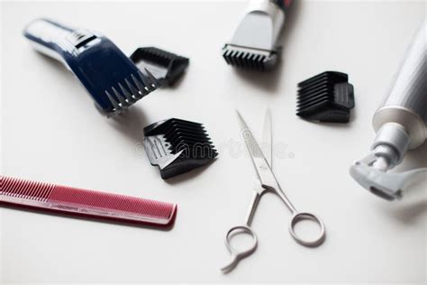 Styling Hair Sprays Clippers Comb And Scissors Stock Image Image Of