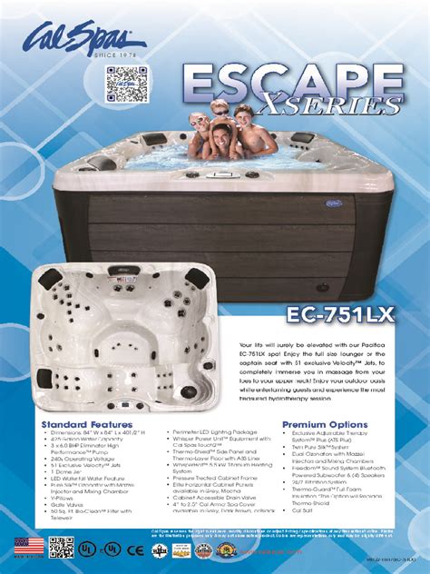 Cal Spas™ Escape™ Spas X Pacifica X Ec 751lx Hot Tub Hot Tubs And Swim Spas