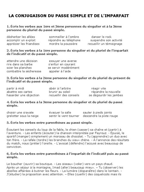6° Conjugaison Imparfait-Passé Simple | PDF | Verbe
