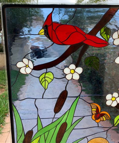 Mallard Ducks And Red Cardinal Stained Glass Window Panel