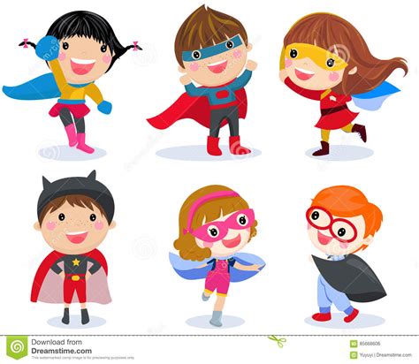 Boys And Girls In Superhero Costumes On White Background Stock Vector