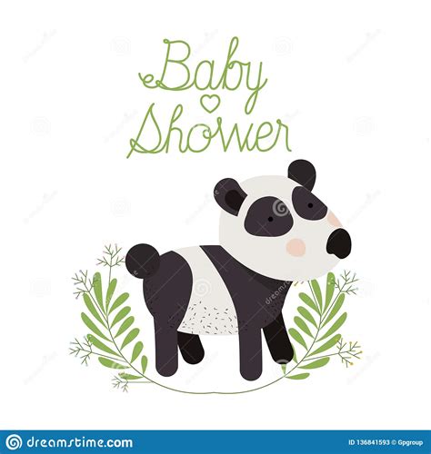 Cute Panda With Wreath Baby Shower Card Stock Vector Illustration Of