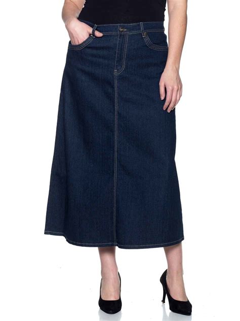 Fashion2love Womens Plus Size Mid Rise A Line Long Jeans Maxi Denim Skirt