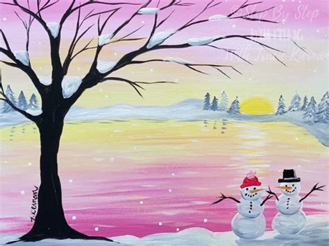 Winter Sunset Easy Acrylic Painting Step By Step For Beginners