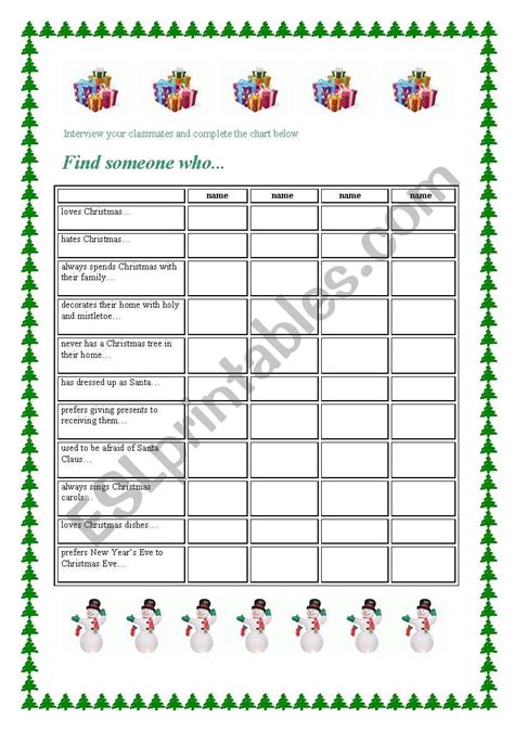 Christmas Chart Esl Worksheet By Ak
