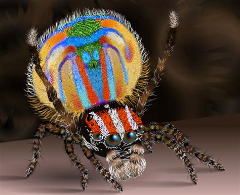 Pauwspin Kleurrijke Schattige Spin Uit Australië Pasa Bon