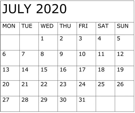 Free Blank July 2020 Calendar Printable In Pdf Word And Excel