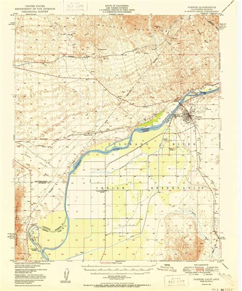 Parker Arizona 1950 1950 Usgs Old Topo Map Reprint 15x15 Az Quad