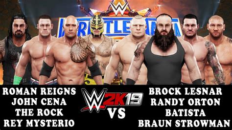 Wwe 2k19 Roman Reigns Rock John Cena Rey Mysterio Vs Brock Lesnar Braun