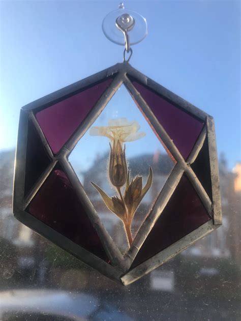 Hexagonal Stained Glass Ornament With Dried Botanical Etsy